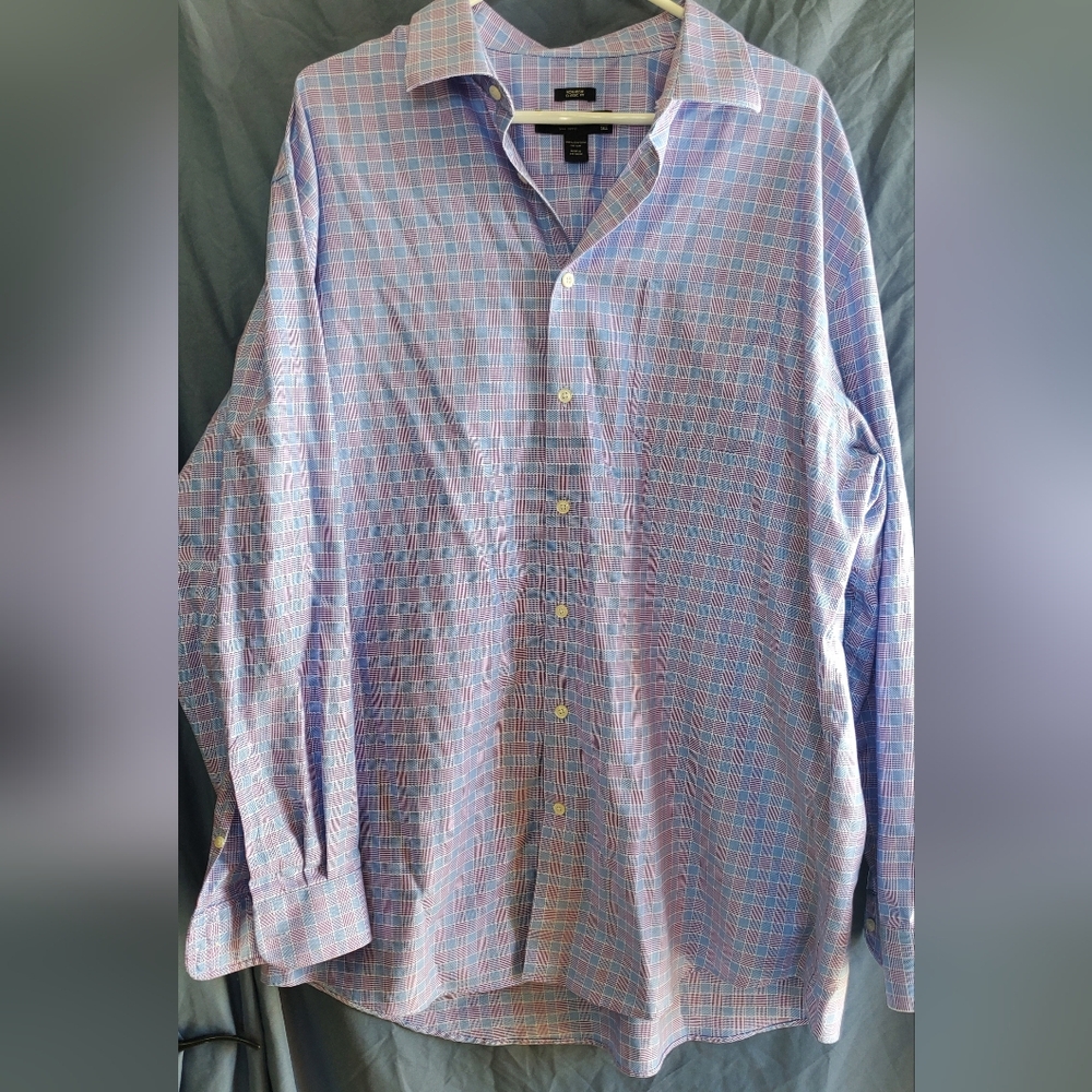 Pronto Uomo Blue and Purple Checkered Shirt, 100% Egyptian Cotton, 18 Tall